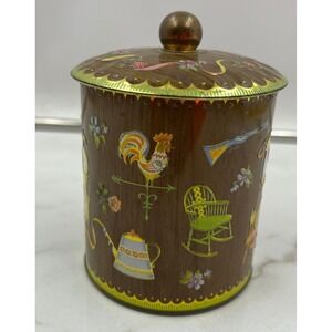 VTG Daher Tin Canister Made in England Faux Wood Grain Early American Folk Art